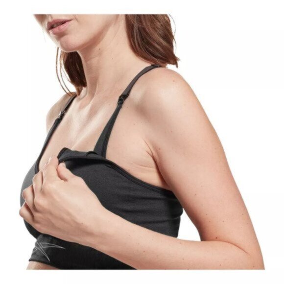 Reebok Studio Maternity Nursing Sports Bra Medium Impact Removable Pads Black L - Picture 5 of 14